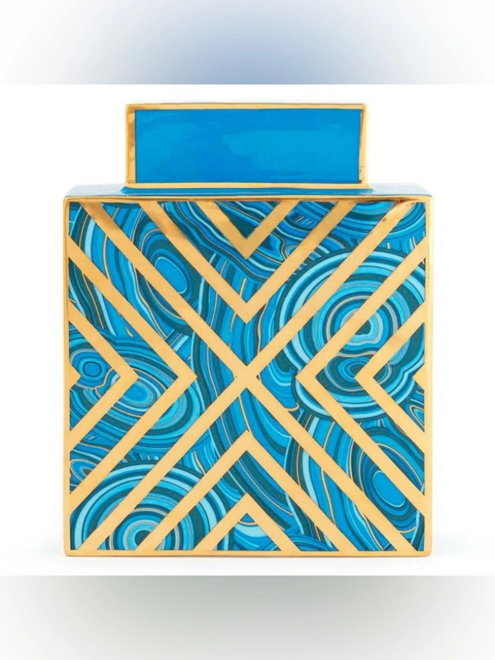 Jonathan Adler malachite blue and gold X vase